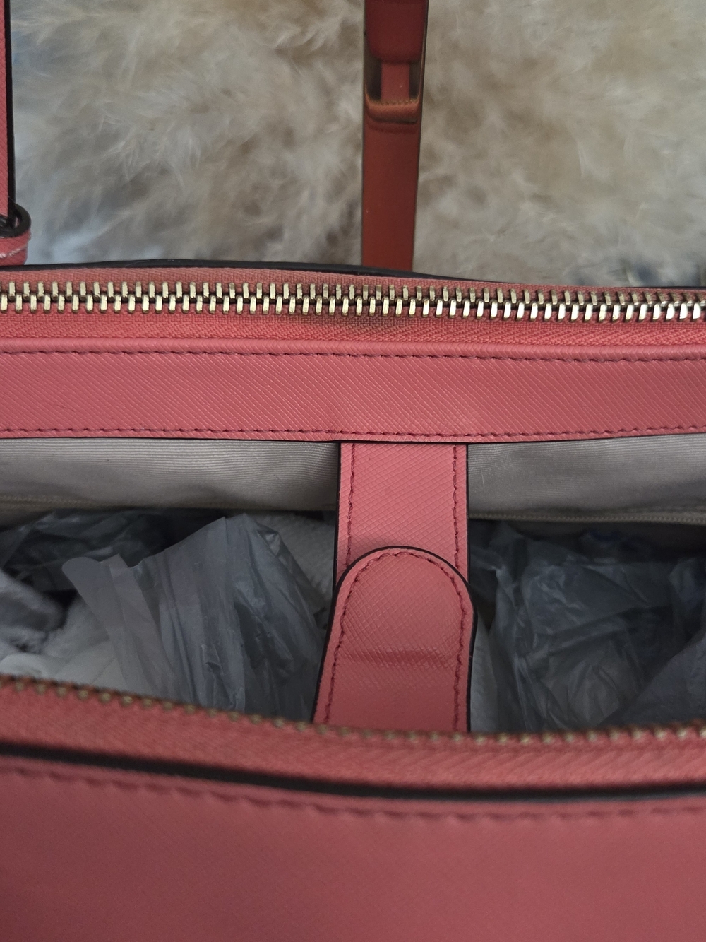 Coach Coral Pink Saffiano Leather Tote - Picture 9 of 17